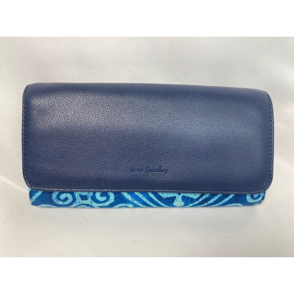 Vera Bradley RFID Audrey Wallet Cuban Tiles Blue Faux Leather Trim